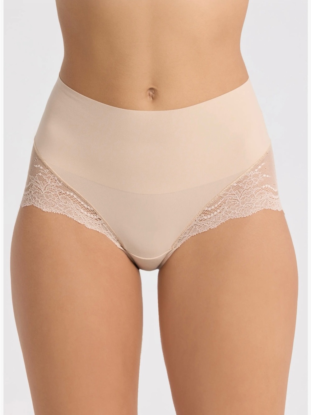 SPANX High-Waist Lace-Trim Shaping Briefs - Soft Nude